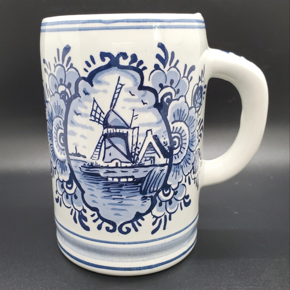 Vintage Delft Blue Made in Holland Hand Painted Delfino Windmill Mug